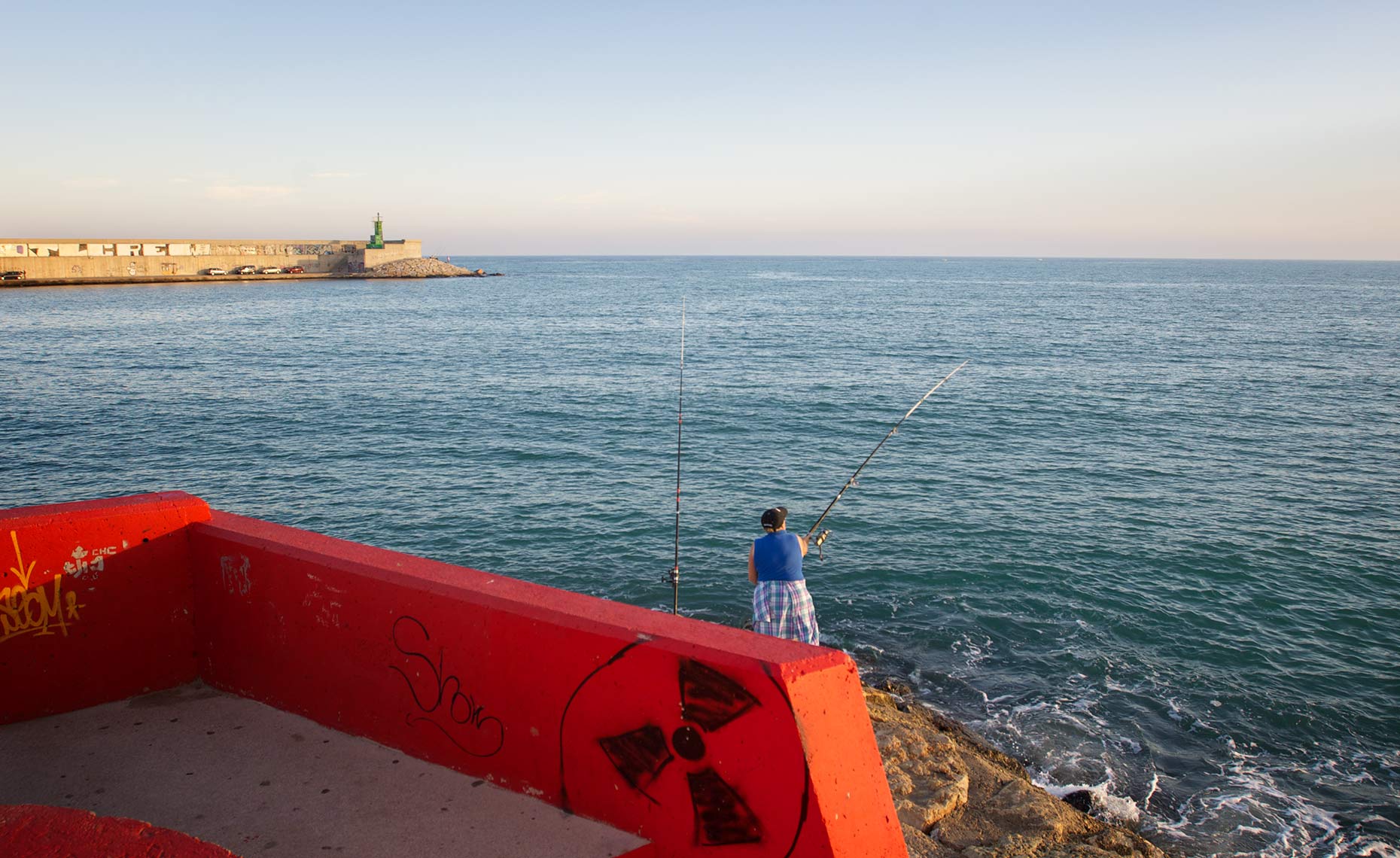 Fishing off Harbor Break wall, Benicarlo, Spain
